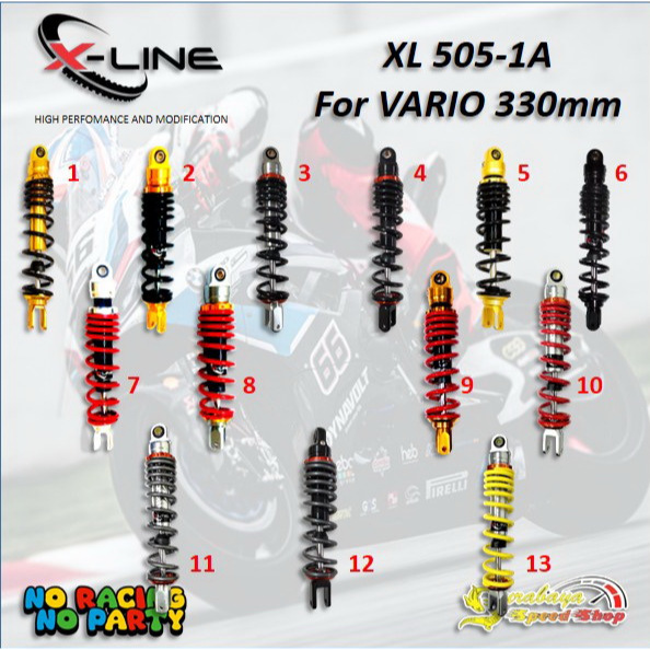 Xline Shock Shockbreaker Belakang Tipe 505 Motor Vario 125 330mm Motor Matic Tanpa Tabung Original