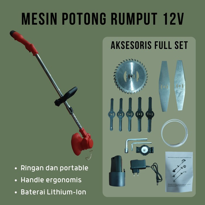 Midoli Mesin potong rumput electric Cordless Lawn mower battery 12 V