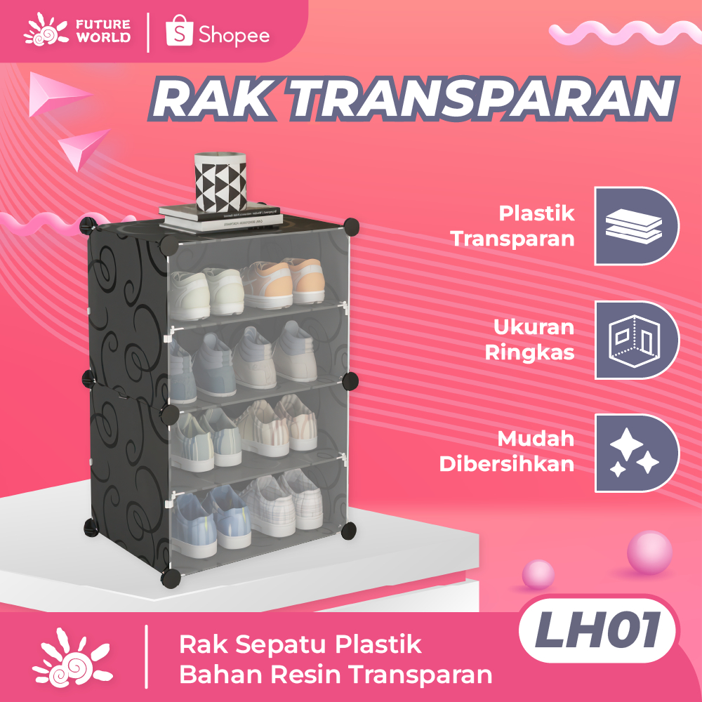 Futureworld box sepatu transparan LH01 box sepatu susun Kotak Sepatu Lipat Transparan Tebal Shoes bo