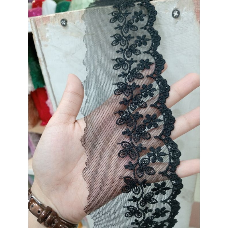 Renda Tile/Tulle Bordir Pinggiran lebar 7cm
