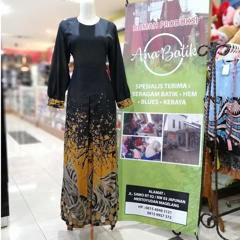 Gamis Batik Kombinasi POLOS- GAMIS MUSLIM BATIK TERLARIS