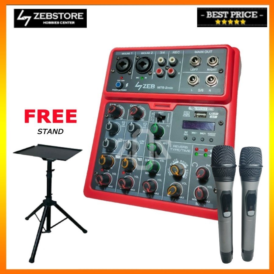 Mixer Audio 6 Channel Console Karaoke With Wireless Microphone Mic Set