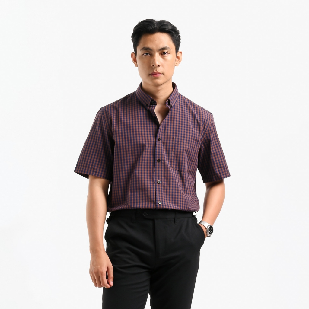 Heymale Vichy Shirt Short Sleeve Baju Kemeja Pria Lengan Pendek