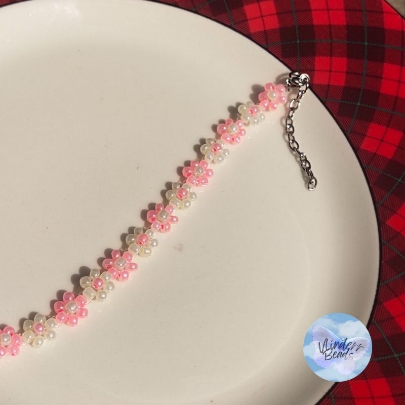 Cherry blossom bracelet | gelang Daisy| gelang bunga | gelang manik bunga | gelang manik bunga pink 