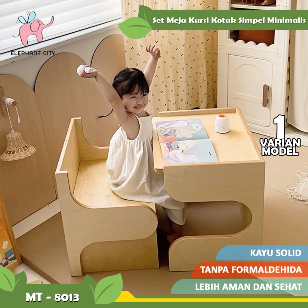 Meja Kayu Anak-anak Siswa Sekolah Dasar Meja Belajar Menulis dan Kursi Set Meja Makan dan Kursi TK K