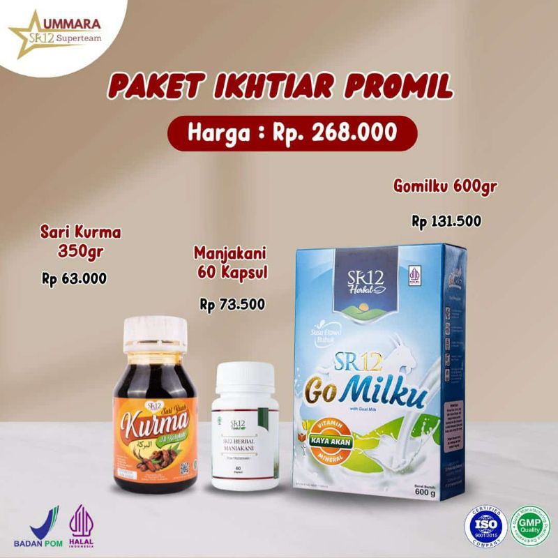 Paket Promil Program Hamil by SR12 Ikhtiar Promil Susu Gomilku, Sari Kurma, Manjakani Kapsul BPOM Ha