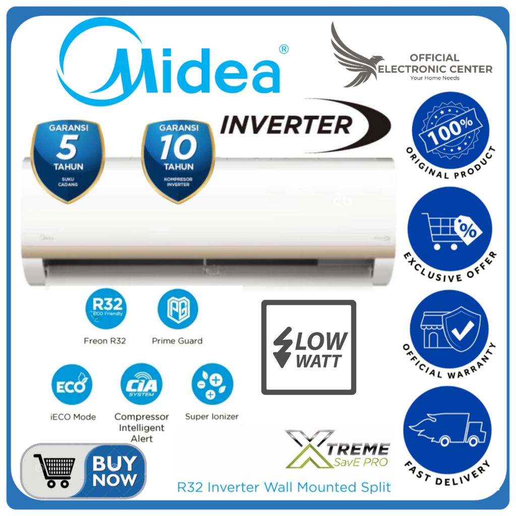 AC MIDEA MSIAF 05CRDN2X MSIAF-05 05CRDN2X 1/2 PK INVERTER SUPER LOW WATT MIDEA AC 0.5PK