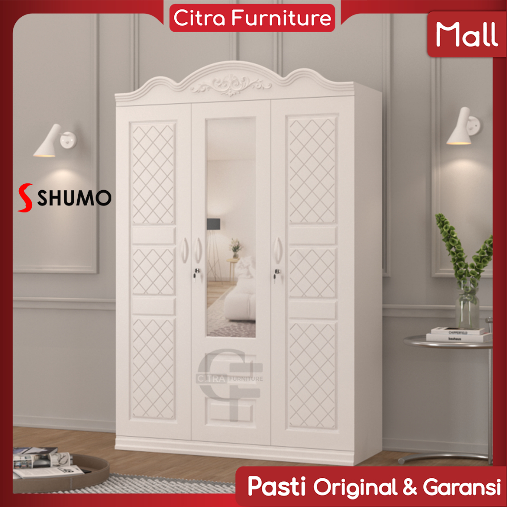 Lemari Pakaian Besi 3 Pintu Cermin Classic | Lemari Baju | Steel Wardrobe