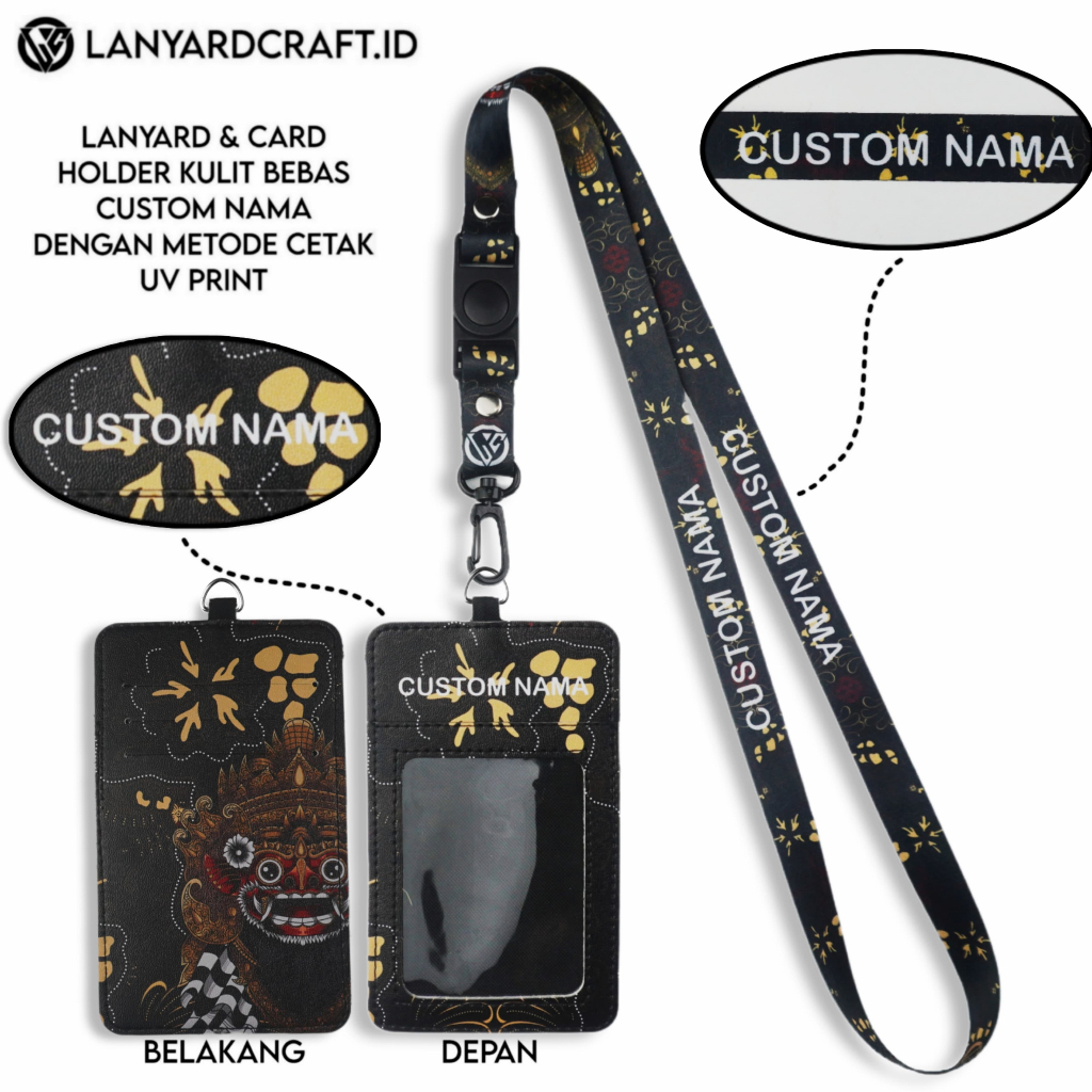 

V2 Id Card Holder Leather Custom + Lanyard Custom Nama Barong Series Gantungan Tali Lanyard Holder Id Card Kulit UV Print