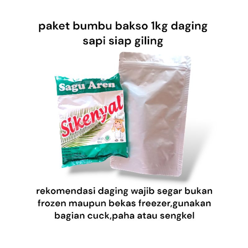 

paket bumbu racik bakso 1 kg daging sapi bagian sengkel,menur atau paha