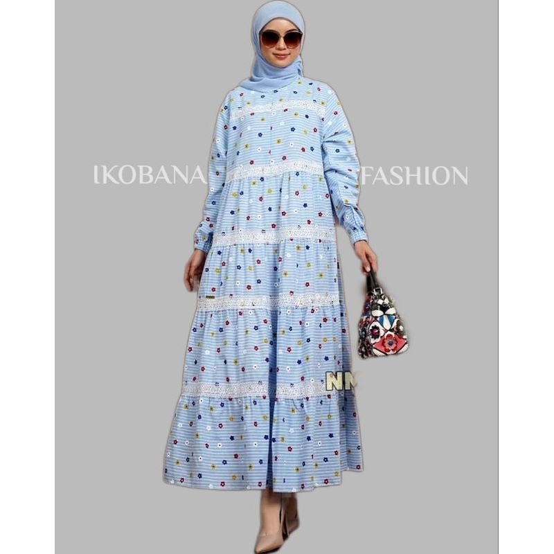 NAMIRA VOL 2632 - MIDI DRESS KATUN SALUR PRINT MIX RENDA IMPORT | DRESS KATUN IMPORT | GAMIS WANITA 