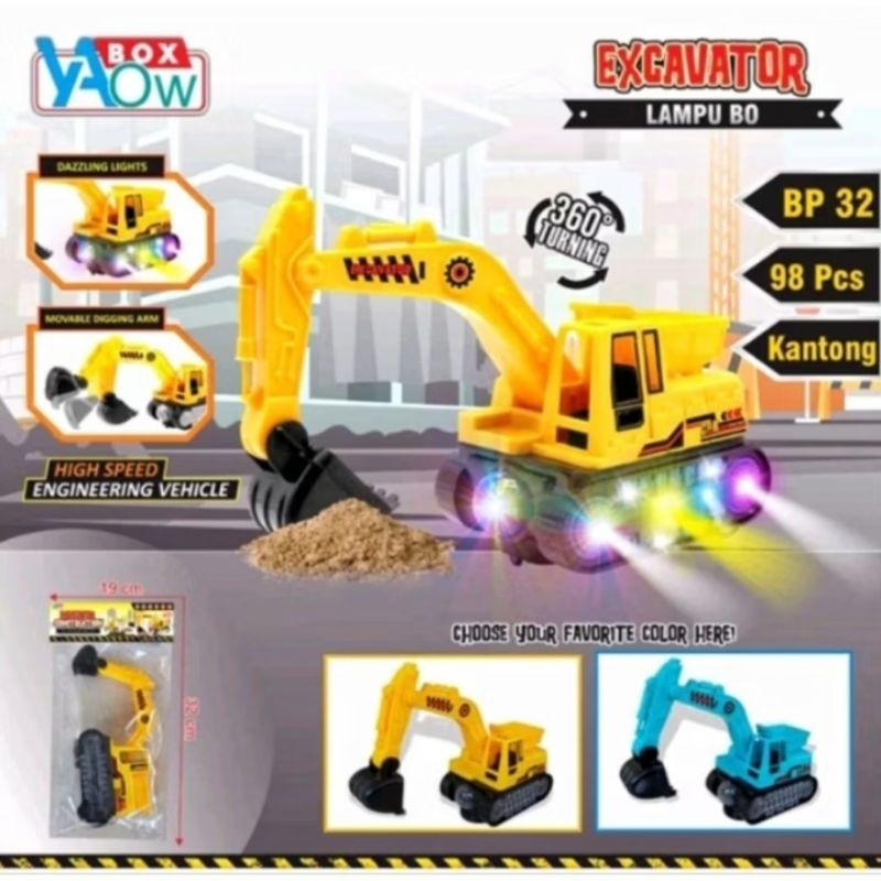BP 32 Truk Beko Excavator Bump and Go Musik Lampu Mainan Anak Truk Kontruksi Topper Hiasan Dekorasi 