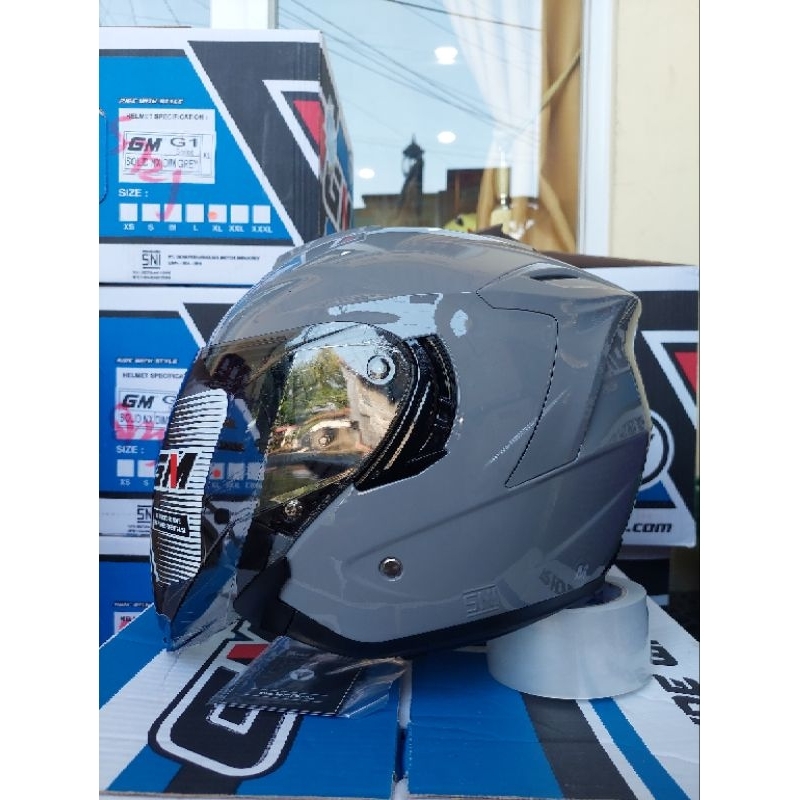 HELM GM FURRY SOLID DIM GREY DOUBLE VISOR FULL WARNA ORIGINAL SNI