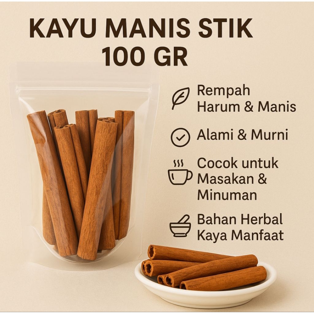 

Kayu Manis Batang 100gr – Rempah Herbal Aromatik | Cocok untuk Wedang & Masak