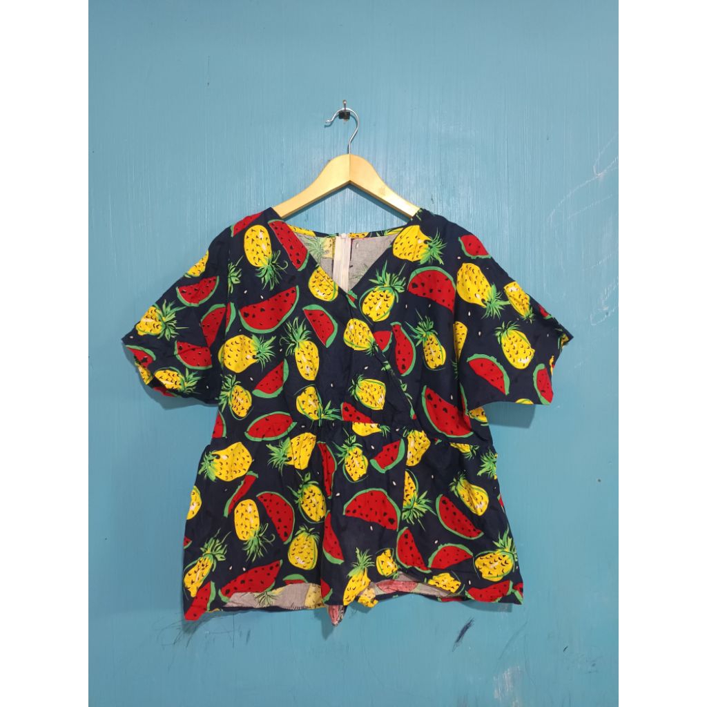 PL ATASAN BLOUSE KIMONO KATUN BATWING NAVY LUCU