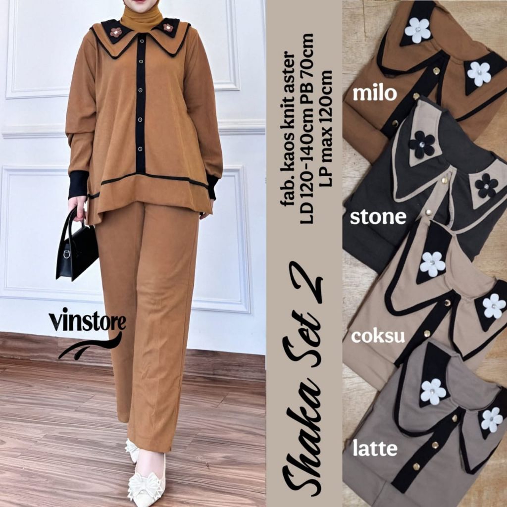 Shaka Set 2 Setelan Celana Wanita Kaos Knit Aster Ld 140 Jumbo Size Polos