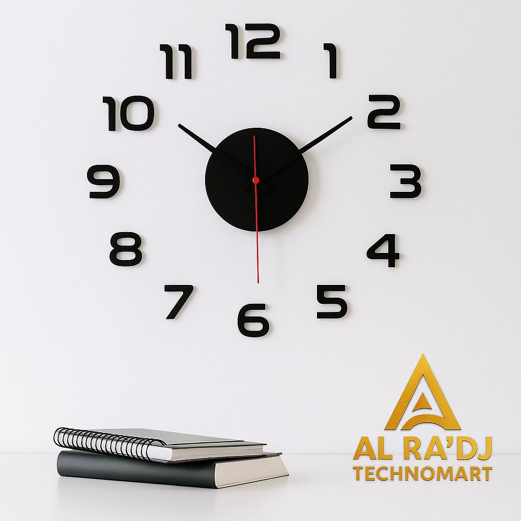 Jam dinding DIY 3D besar angka huruf tempel tembok