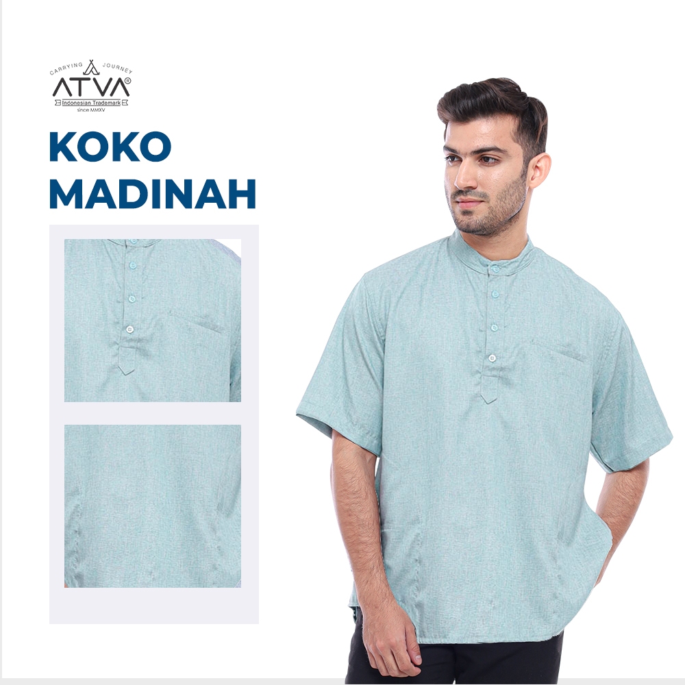 ATVA Baju Koko Pria Madinah Tangan Pendek Big Size Up to XXL Warna Baby Blue