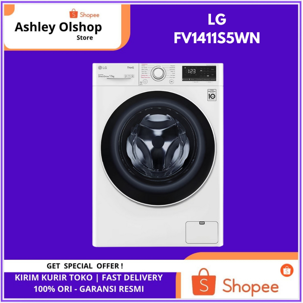 Mesin Cuci Front Loading 11 Kg Inverter LG FV1411S5WN 11kg LG FV1411S