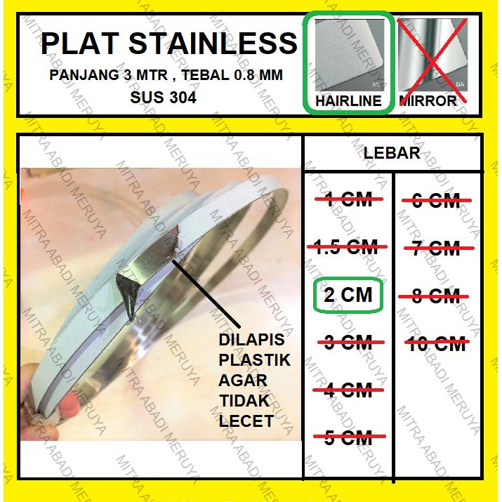 Plat Stainless Hairline 2 cm Plat Strip SS Lis Stainless