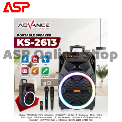 ADVANCE KS 2613 Speaker 12 inch Bluetooth 2 Mic