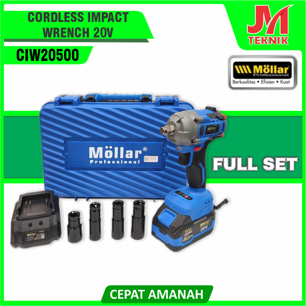 MOLLAR CIW20500 IMPACT WRENCH CORDLESS 500NM ALAT BUKA BAUT BATERAI 20V Heavy Duty CIW 20500