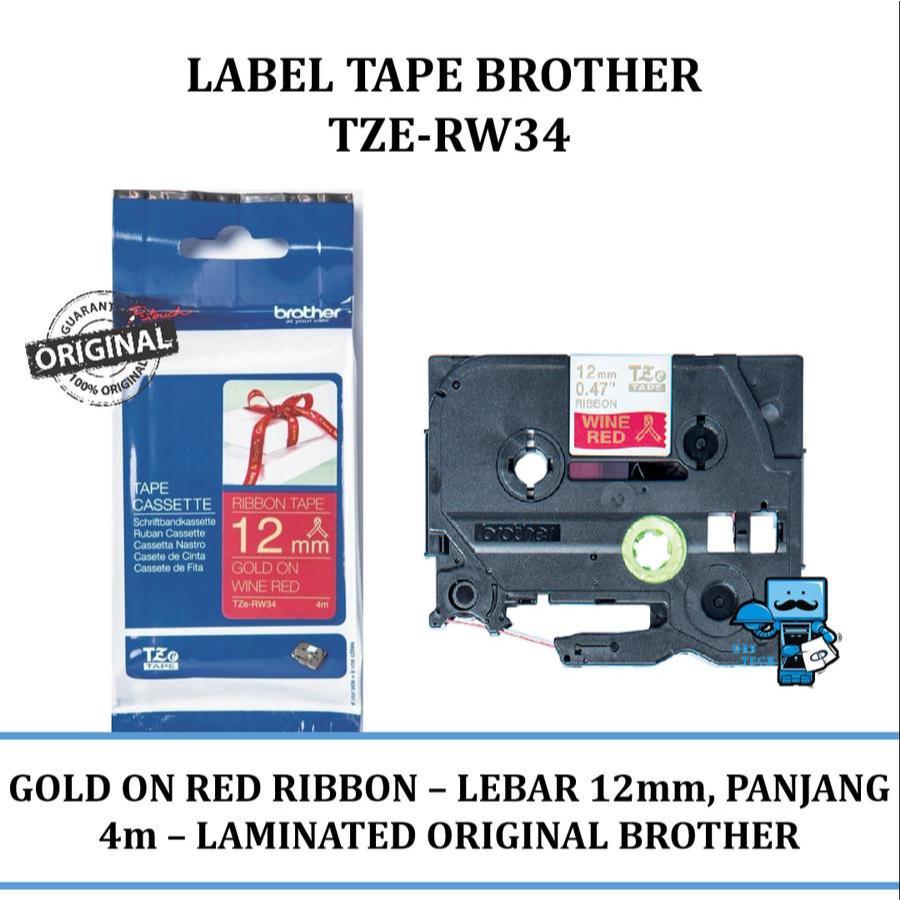 

Brother Label TZE-RW34 12mm x 4m Gold on Red Ribbon Tape TZERW34