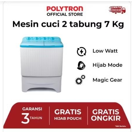 MESIN CUCI POLYTRON 7KG 2TABUNG PWM7073 HIJAB MODE