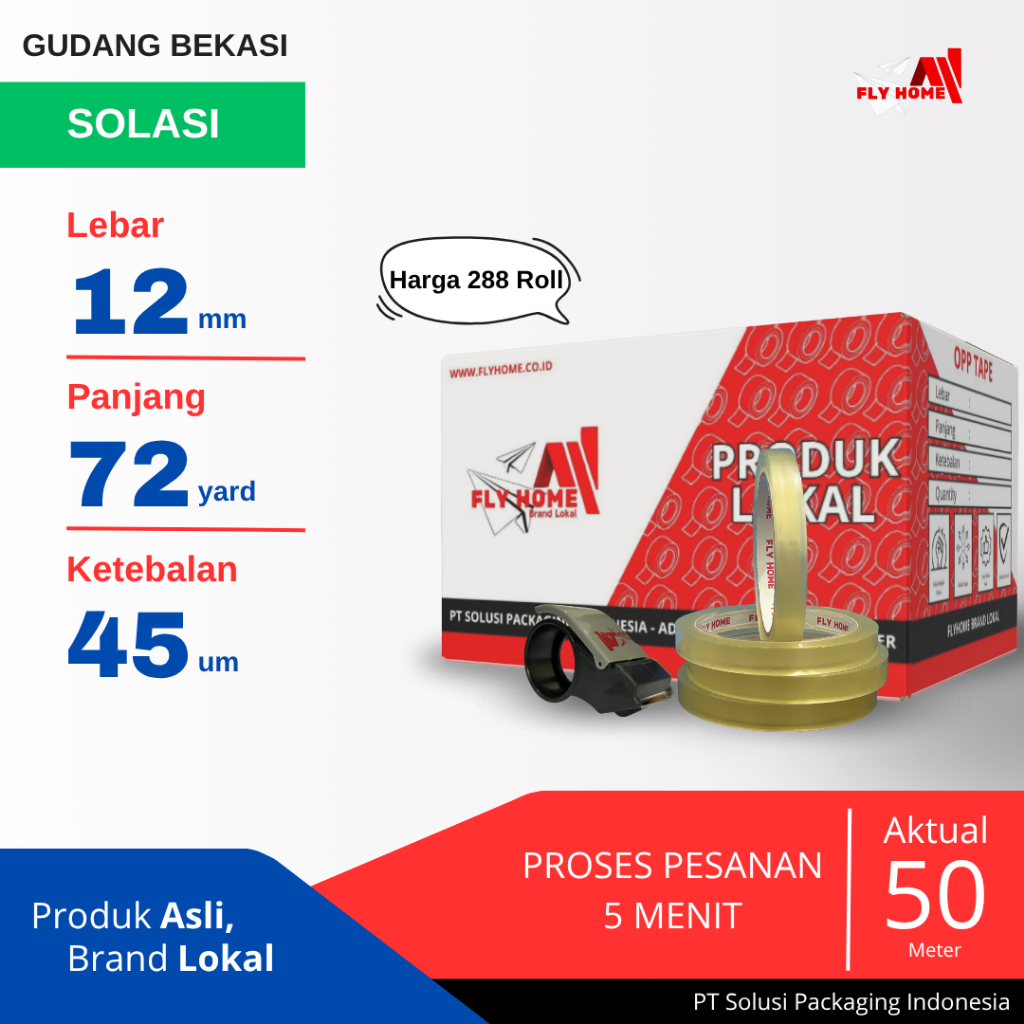 

FLYHOME 1Dus Lakban Solasi 12x72Y 1/2inch 65METER 72 YARD CARGO