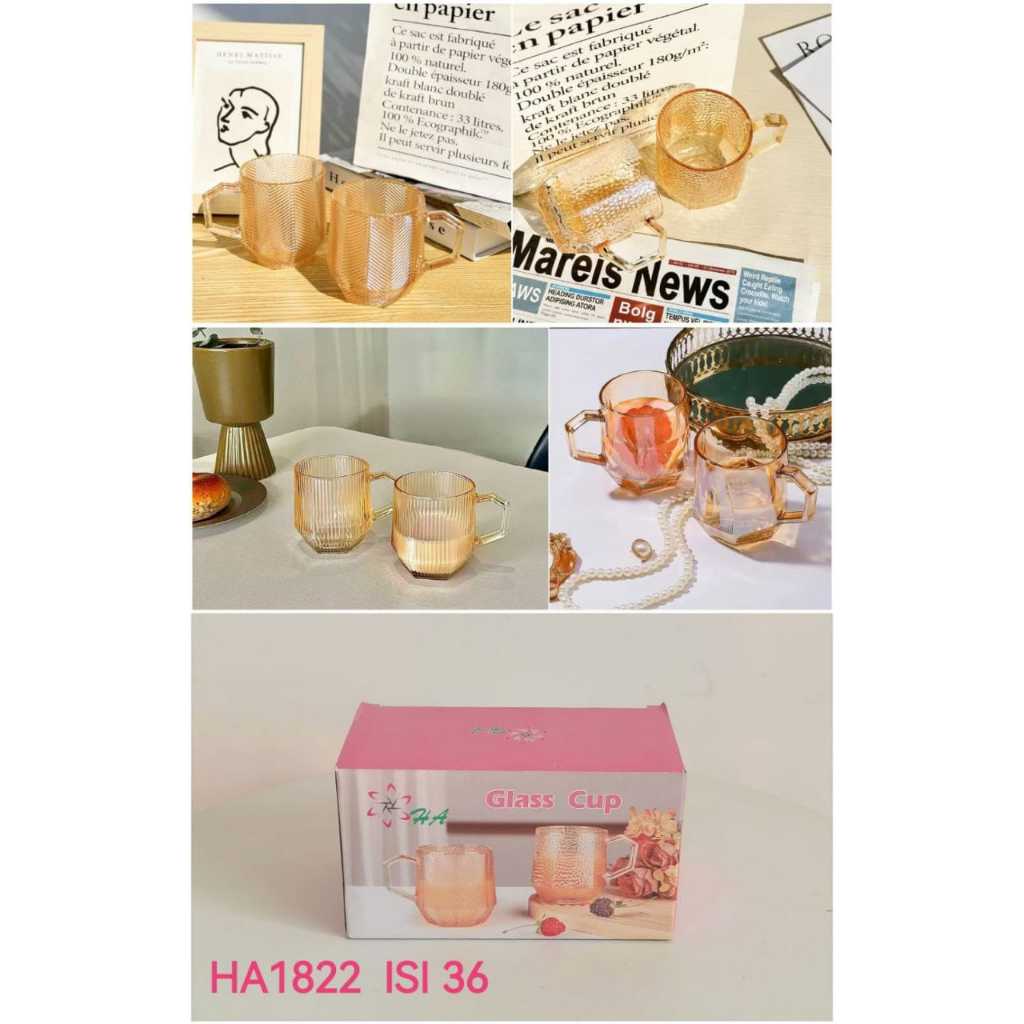 Gelas - Gelas Kaca Set Gold isi 2pcs Mewah Kemasan Box Gelas Kaca Emas Diamond KHUSUS INSTANT