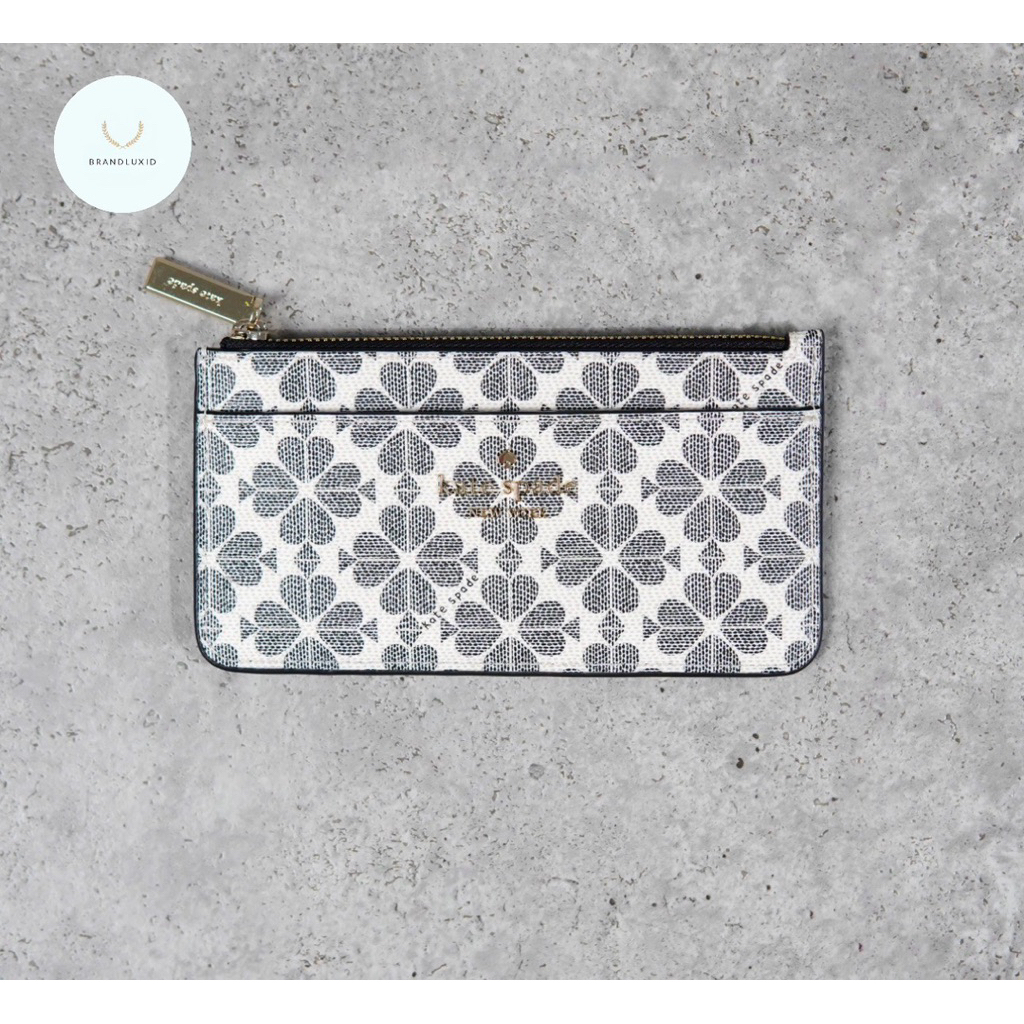 Kate Spade Jacquard Monogram Black Zip Card Wallet in White