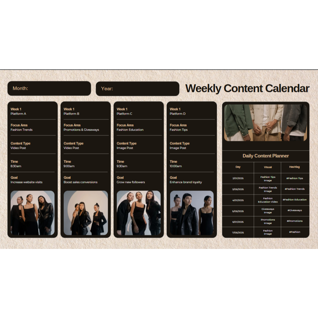 Template Weekly Social Media Content Calendar IG/TikTok | 20 Template Konten Siap Pakai