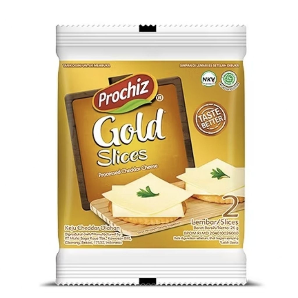 

Keju Prochiz Gold Slice Chedar Cheese Netto 26gram (Isi 2 Slice)