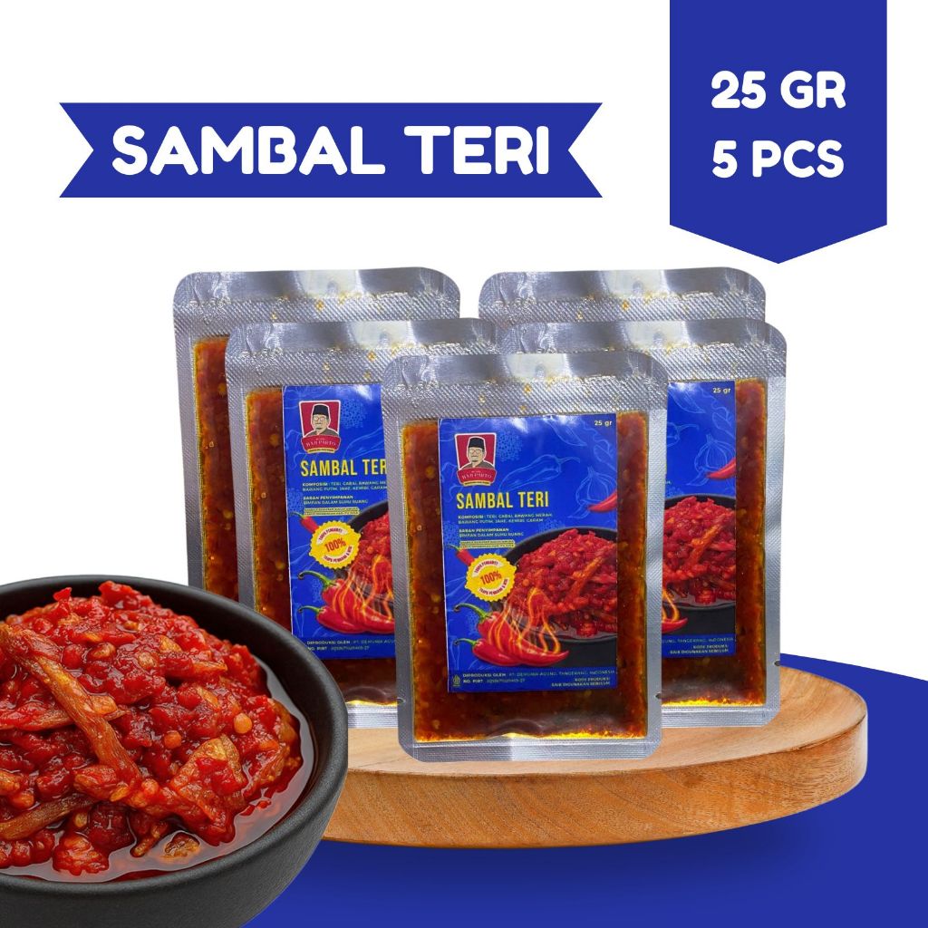 

PAKET 5 PCS Sambal Teri Bumbu Haji Parto 25 gram - Tanpa MSG & Tanpa Pengawet