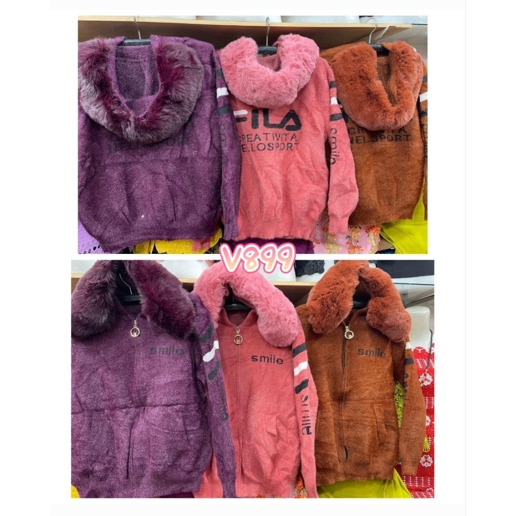 Jaket Rajut Hoodie Sweather Bulu Topi Zipper V899