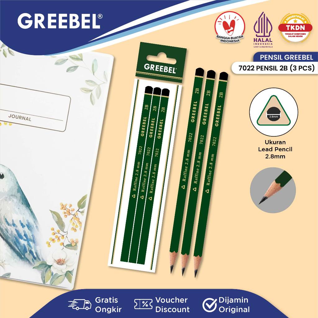

GREEBEL Pensil Tulis 2B 7022 (3PCS/SET) Pensil Kayu Ujian / Pencil Grafit Graphite / Pensil Gambar
