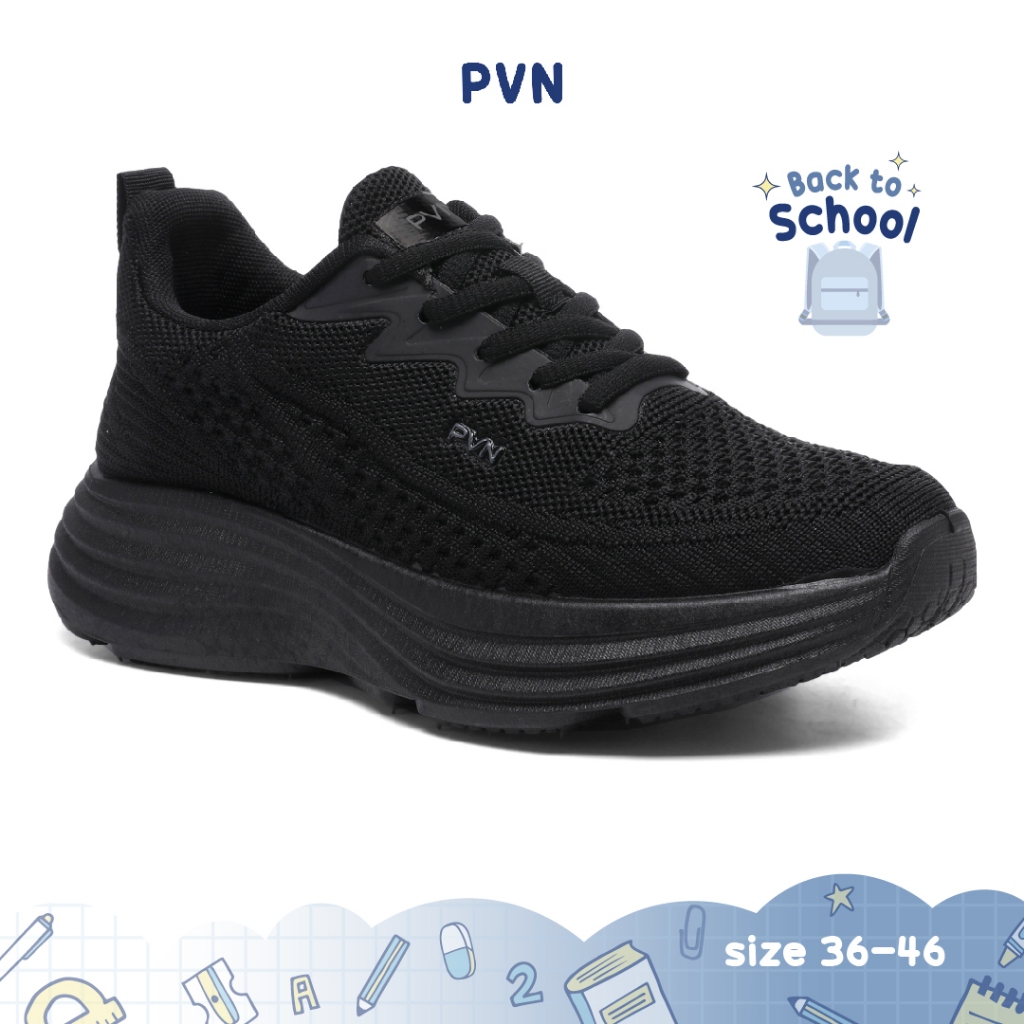 PVN Minji Sepatu Sekolah Hitam Sneakers Wanita Sporty Black Back to School