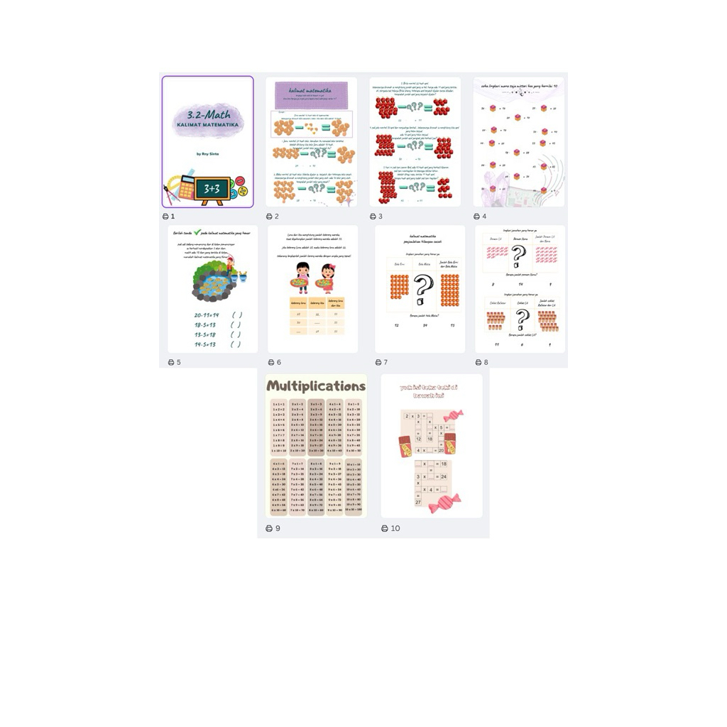 worksheet materi kalimat matematika ( cocok untuk kelas 2 SD sampai kelas 3 SD )