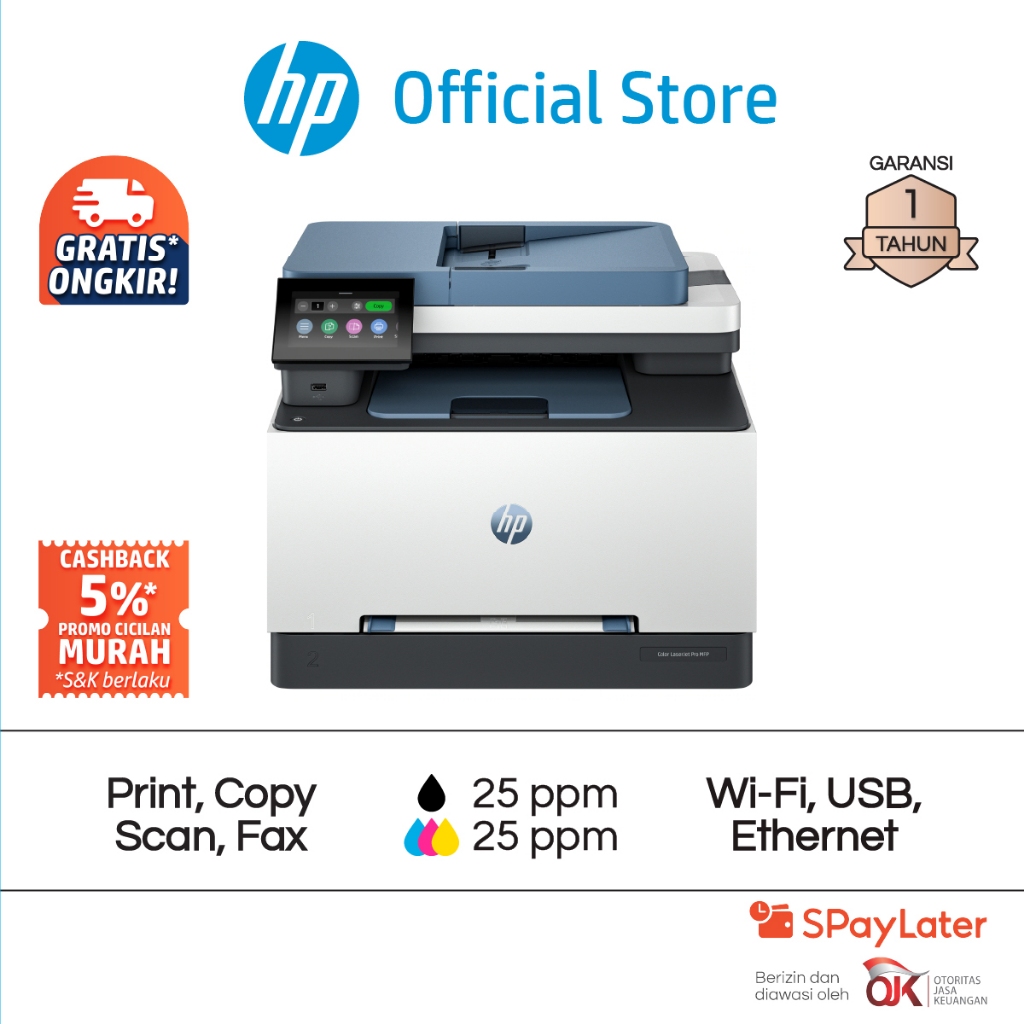 Printer HP Color LaserJet Pro MFP 3303fdw Print Copy Scan Fax Wireless Wifi Color Colour Warna Garan