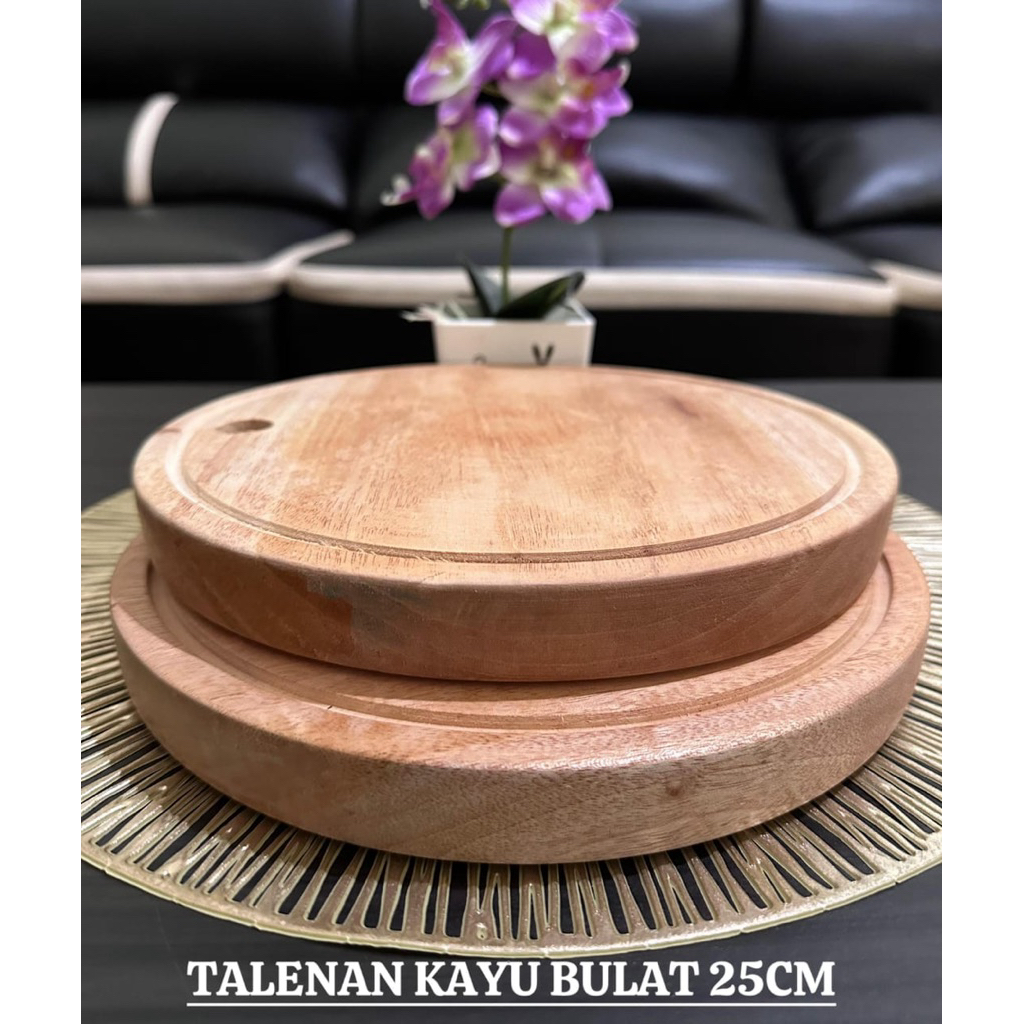 Talenan Kayu Bulat Tebal- Talenan Kayu Jati Aestethic - Talenan Daging Sayur Buah Murah Berkualitas