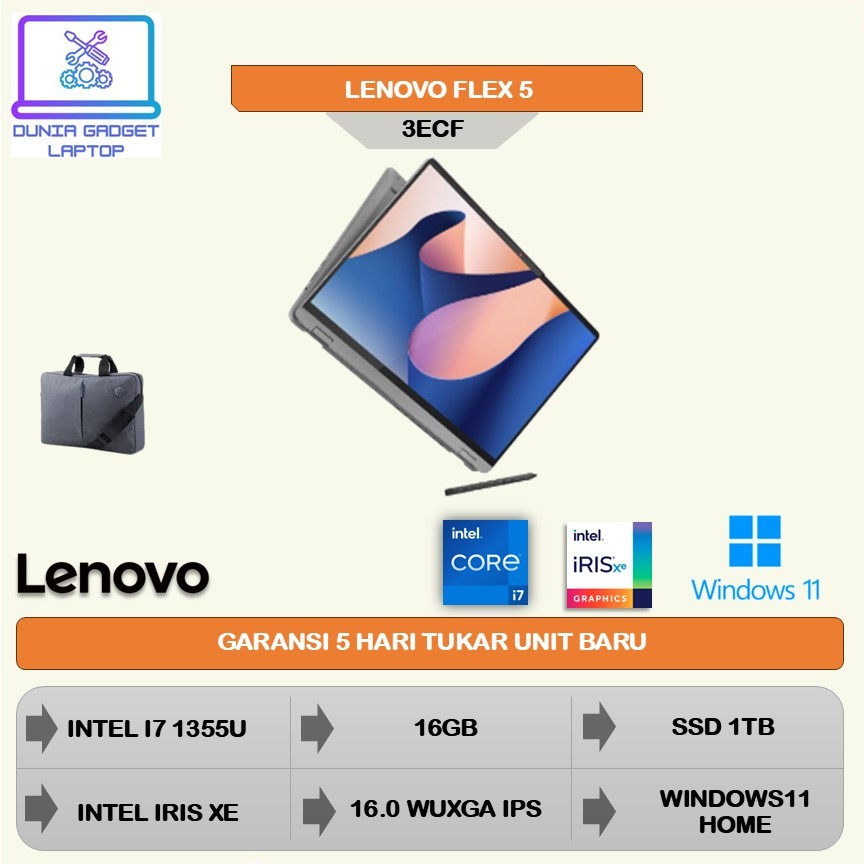 Laptop Lenovo Flex 5 16 2in1 Touch I7 1355 16GB 1TB Intel Iris Xe WUXGA Win 11