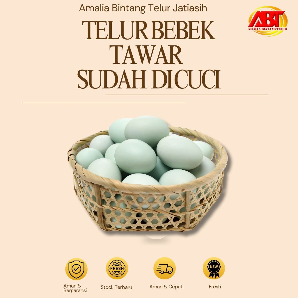 

ABT JATIASIH - TELUR BEBEK TAWAR ATAU MENTAH 1 BUTIR SUDAH BERSIH SUDAH DI CUCI, Lezat dan Bergizi (FRESH-CEPAT-BERGARANSI)