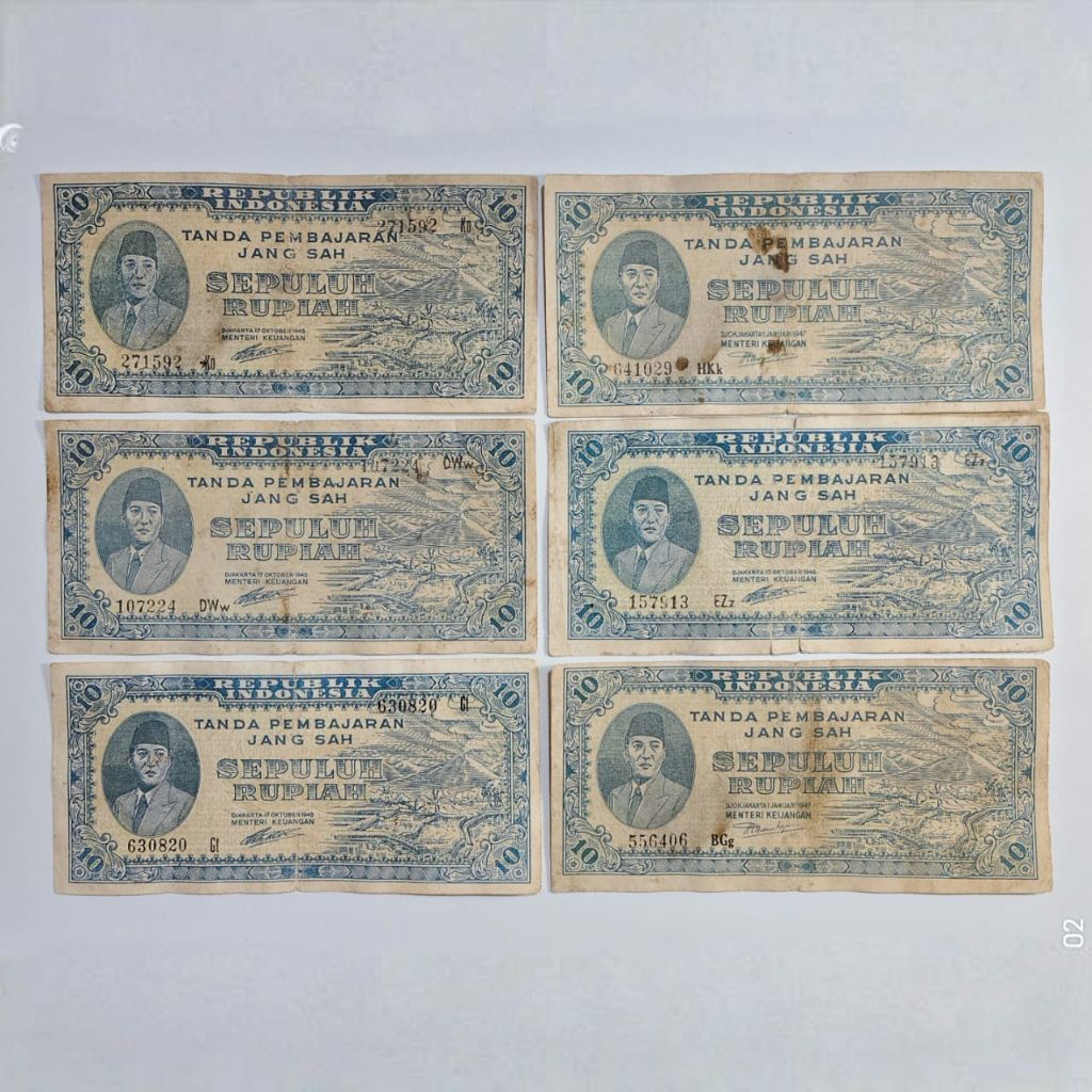 uang kuno Sukarno 10 rupiah 1945 dan 1947