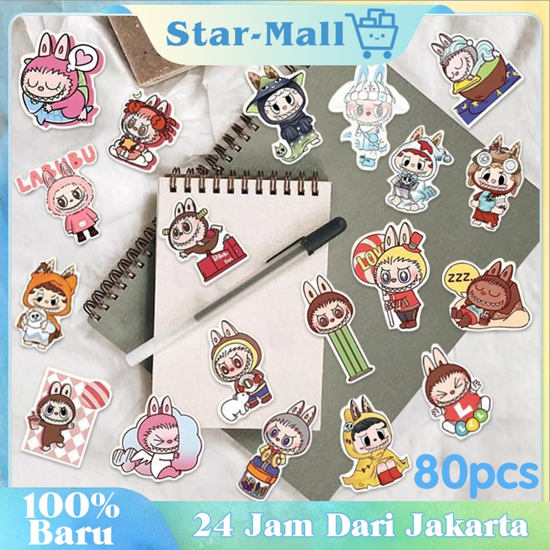

80Pcs Sticker Labubu Sticker 3d Anak Pola Boneka Kartun Stiker