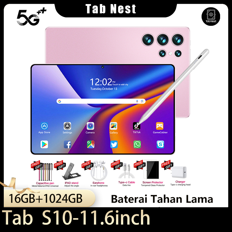 [Free Keyboard + Mouse + Case]Tablet Android 11.6 Inch 5G Dual SIM, RAM 16GB 1024GB Memori Tablet