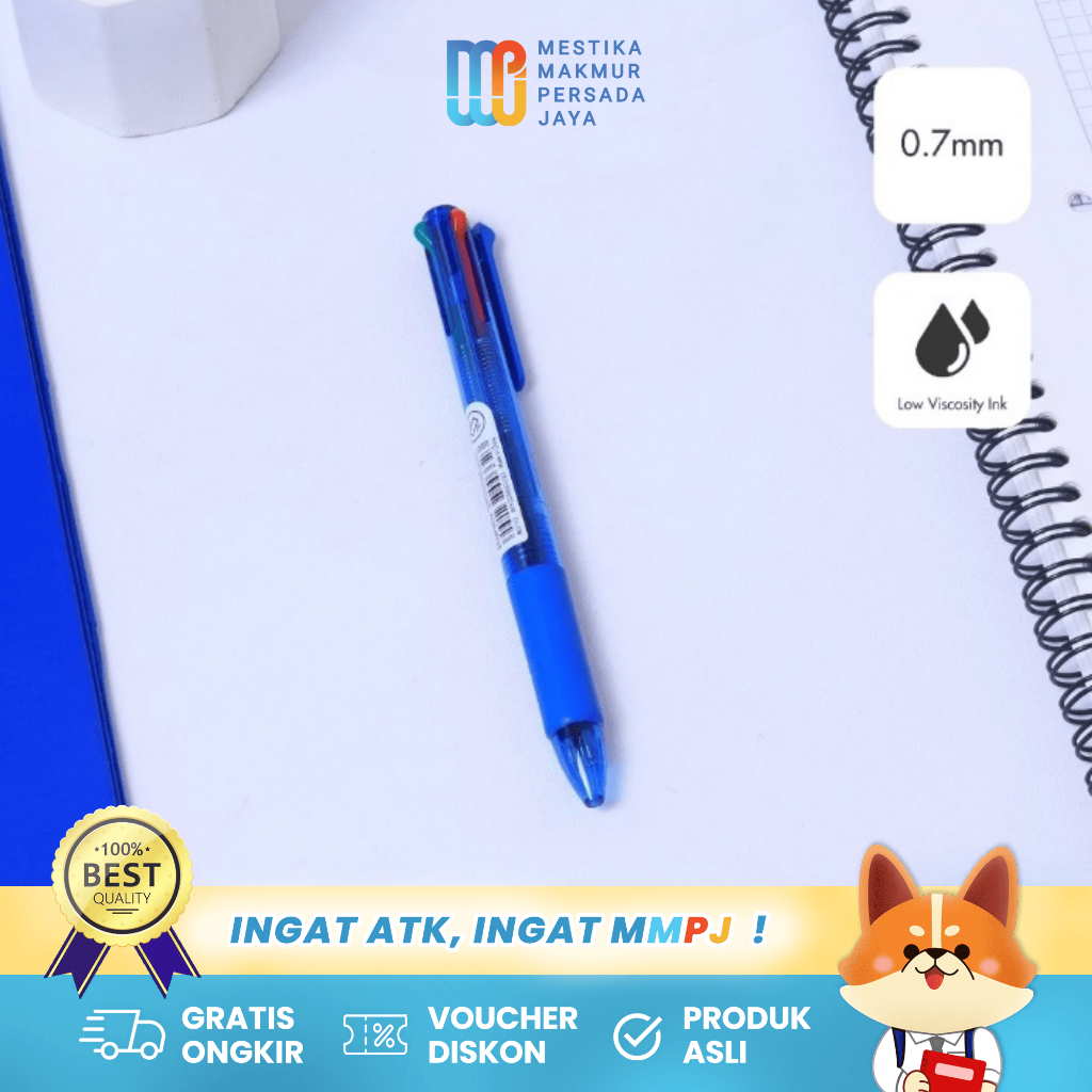 

Bantex Ballpoint 4 Warna 0.7 mm – Pulpen Bolpoin 4 In 1 Grip Karet BG1112