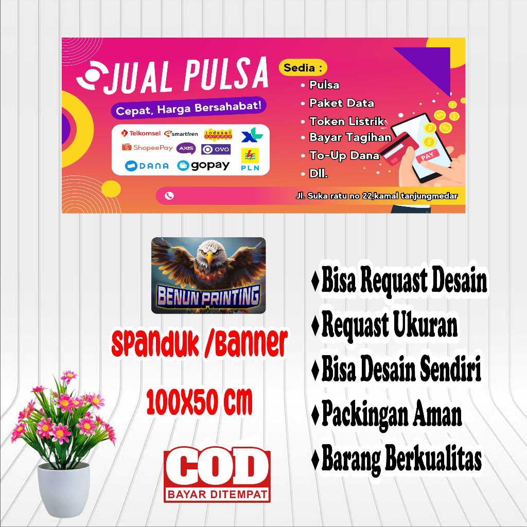SIZE 100X50 SPANDUK BANNER JUAL PULSA BISA REQUEST DESAINT