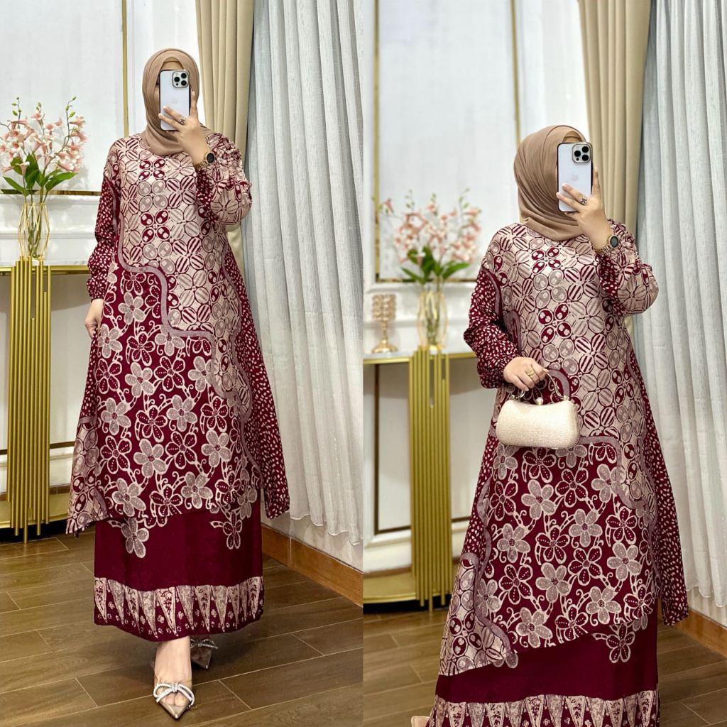 ARUFA - GAMIS BATIK BAHAN DOBBY VISCOSE GAMIS DOBBY PREMIUM BAJU KONDANGAN WANITA KEKINIAN STELAN BA