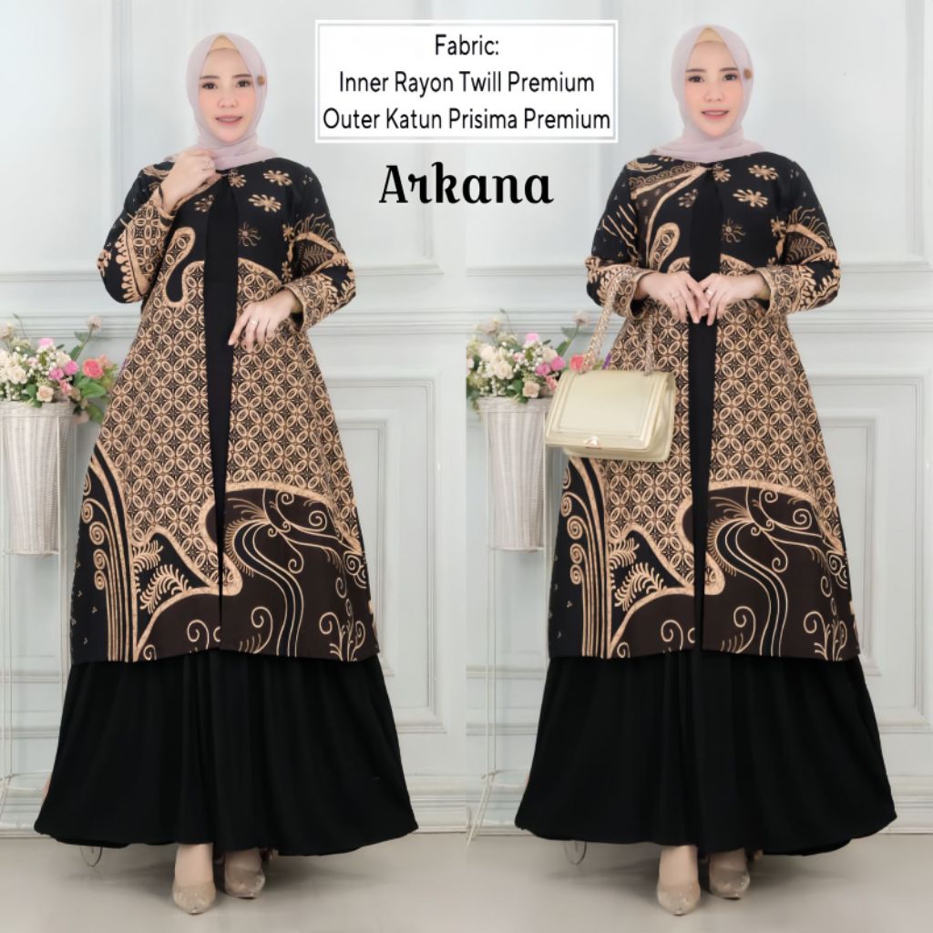 Arkana Outer Batik Wanita Cardigan Kekinian Batik Motif Modern Simple Fashion Long Cardi Outer Lenga