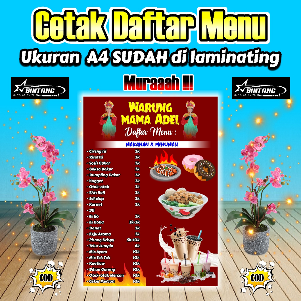 

Cetak Daftar Menu Ukuran A4 Sudah Di Laminating
